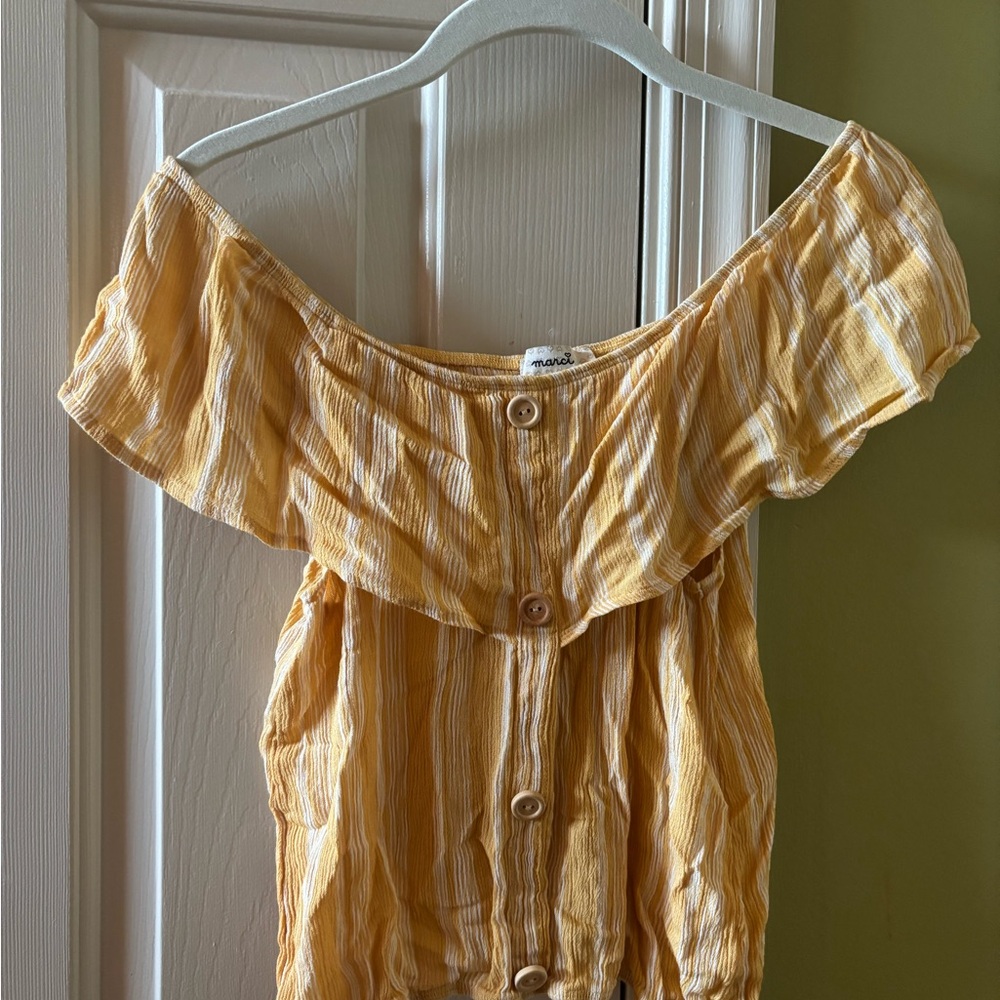 Yellow Off-Shoulder Button-Down Top